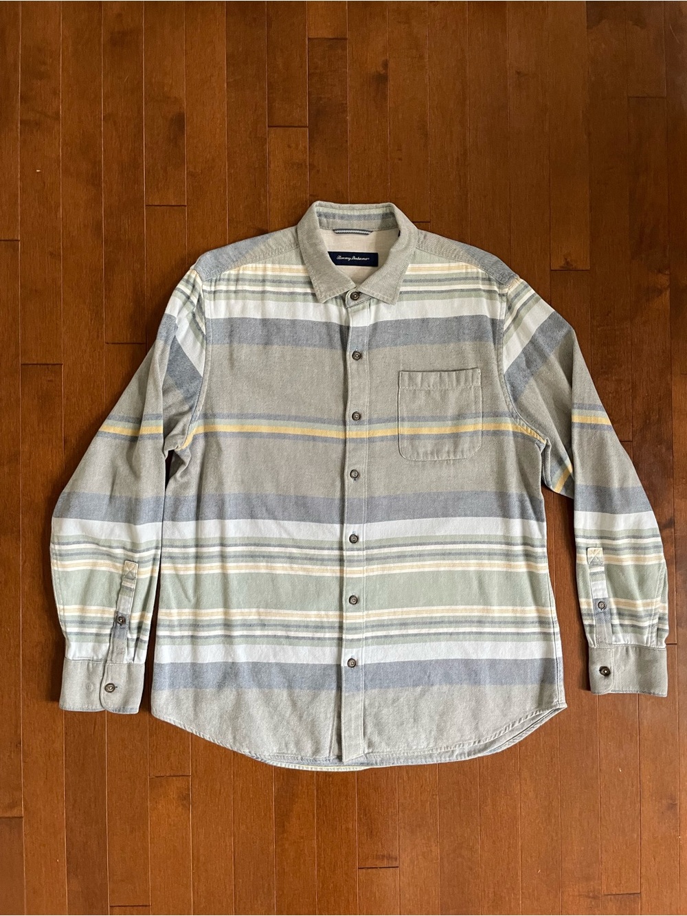Tommy Bahama Men's Stripe Flannel Shirt Sage Multi